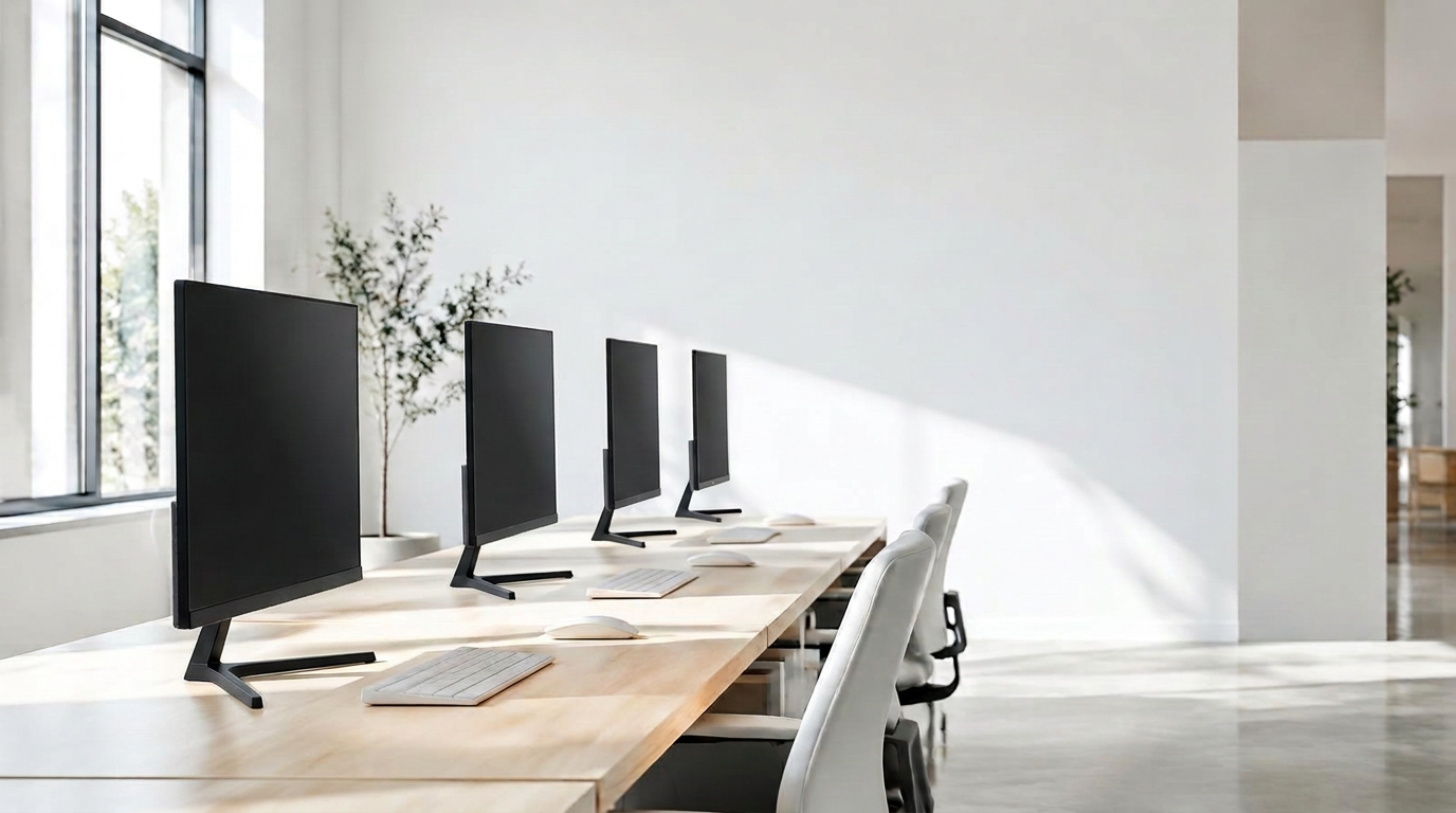 Office desks with monitors
